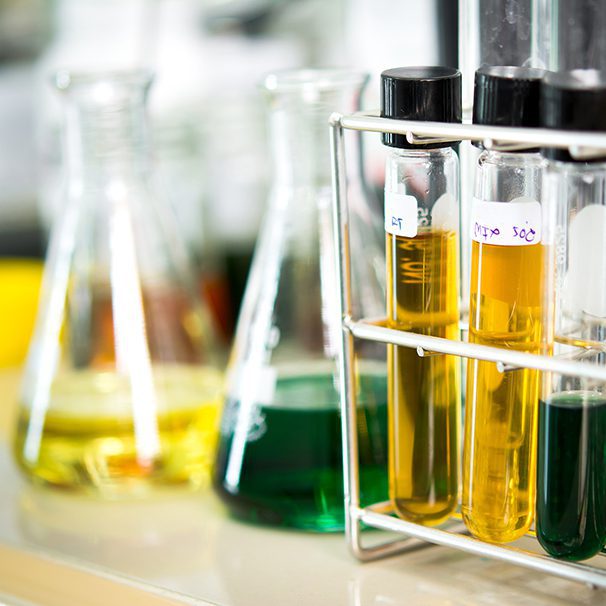 Laboratory glassware with chemical liquid